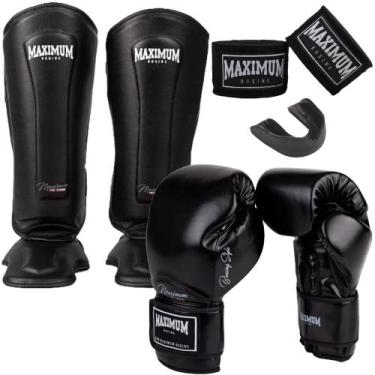 Imagem de Kit Luva De Boxe Classic Black + Caneleira Muay Thai Classic Black + B
