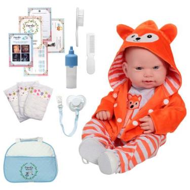 Imagem de Bebe Reborn Boneco Articulado 43cm Com Bolsa Acessórios - Cegonha Rebo