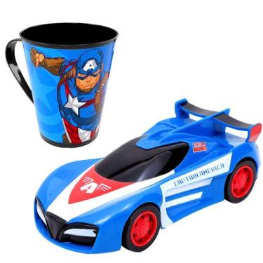 Imagem de Kit Carro 13cm Capitão América Carrinhos Fantásticos + Caneca - EBN Ki