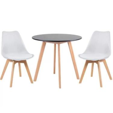 Imagem de Kit - Mesa Redonda Leda 80 Cm Preto + 2 Cadeiras Estofadas Leda Branco