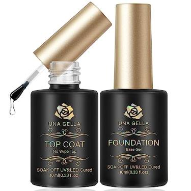 Imagem de UNA GELLA Gel Base Top Coat Set, 2PCS 15ML Gel Top Base Coat Gel Polish U V for Gel Nail Polish, Diamond Shiny, Protects Nails Healthy, Clear Gel Base Coat & No Wipe Top Coat for DIY Nail Art Home