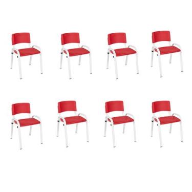 Imagem de Kit 8 Cadeira Iso Infantil Creche, Escola Base Branco Vermelho - Laura