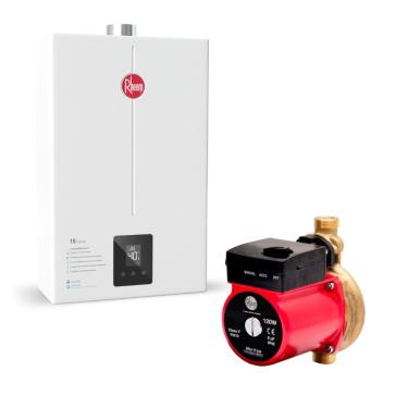 Imagem de Kit Aquecedor 15 Litros GLP Bivolt + Bomba 120W 220V Rheem