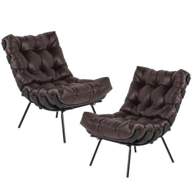 Imagem de Kit 02 Poltronas Costela Preto L04 Couro Marrom Café