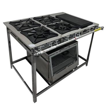 Imagem de Fogão Industrial 4 Bocas Bifeteira Com Forno Inox Baixa Pressão Trabor Kenok