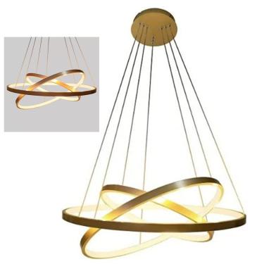 Imagem de Lustre Luminaria Led 3 Aneis Pendente 3 Em 1 Perfil Luxo Ajustavel Ambiente Quarto Sala