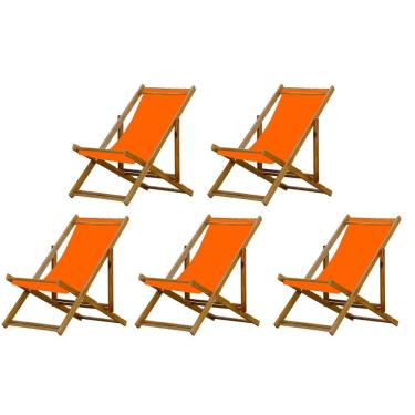 Imagem de Kit 5 Cadeira Espreguiçadeira Dobrável Mel Sb-laranja