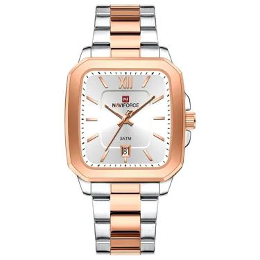 Imagem de Relógio De Quartzo Masculino Casual Mostrador Quadrado Em Aço Inoxidável Impermavel Prata Rose