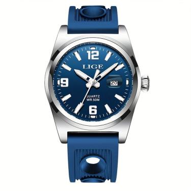 Imagem de Relógio Esportivo De Quartzo Estilo Vintage Masculino Impermeável 50m Display Luminoso Azul Prateado