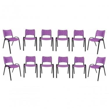 Imagem de Kit 12 Cadeiras Iso Escritório Comércio Roxa Base Preta