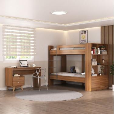 Imagem de Quarto Juvenil Completo Zest Com Beliche E Escrivaninha 2 Gavetas Nogal