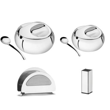 Imagem de Kit Para Farinha, Açúcar Porta Guardanapo E Paliteiro Tramontina Service Em Aço Inox 14 Cm 2 Peças