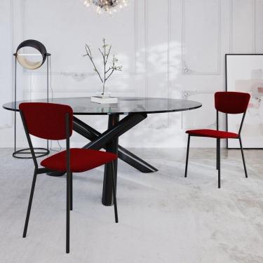 Imagem de Cadeira Fixa Estofada Vintage Retrô Com 2 Unidades Vermelho Vinho -preto Fosco