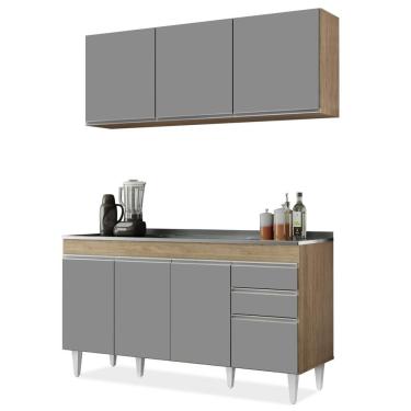 Imagem de Armário Aéreo Argélia E Balcão Com Pia 150cm Marrocos Castanho-cinza - Lumil Móveis