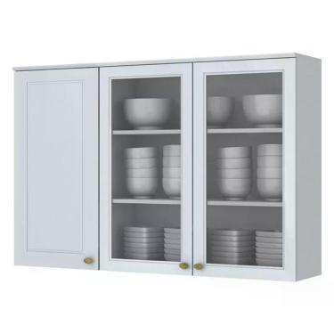 Imagem de Armário Aéreo 3 Portas De Vidro 120cm Americana Branco - Móveis Henn Branco Hp