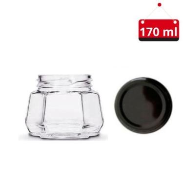 Imagem de 05 Un. Pote de vidro sextavado 170 ml com tampa e lacre - Nadir Figuei