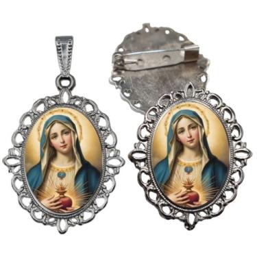 Imagem de Broche com Relicario Cor Prata Virgem Maria Terno Noivo lapela Qualida