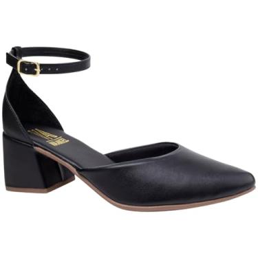 Imagem de Sapato Feminino Via Angel, Bico Fino, Social, Scarpin, Salto Médio Grosso 5cm, Confortável 91.02. (Preto, BR, Adulto, Numérico, 34)