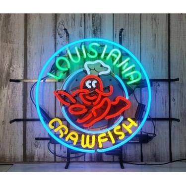 Imagem de Hvkeer Letreiros De Neon Para Bar Cerveja, Louisiana, Lagostim Com Borda Circular Vidro Escritório, Pub, Café, Festa, Caverna Do Homem, Iluminação Parede, 24 X 20"