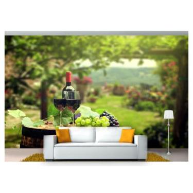 Imagem de Papel De Parede Barril Vinho Cacho De Uva 3D Al238 - Você Decora