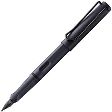 Imagem de LAMY Caneta-tinteiro preta de aço safari com aderência ergonômica e ponta de aço polido no tamanho B - ideal para qualquer escrita e caligrafia - incluindo cartucho azul LAMY T 10 - Destro
