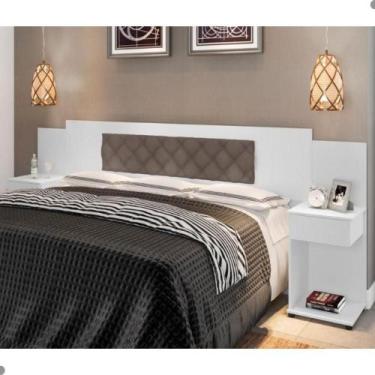Imagem de Cabeceira Box Bruna Branco com Capitonê Bege Escuro - CASA H