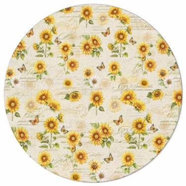 Imagem de Tapete redondo rústico de girassóis para sala de estar, 90 m, vintage, floral, redondo, tapetes laváveis, flores de fazenda, borboleta, tapete felpudo macio para quarto, quarto de bebê, decoração de