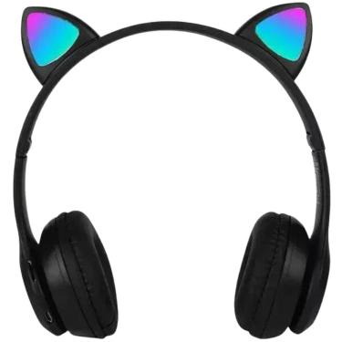 Imagem de Fone Sem Fio Preto Dobrável Bluetooth Orelha Gatinho Led