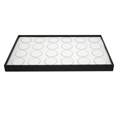 Imagem de Bandeja de exibição de joias Novel Box de madeira preta, 21 x 35 x 35 x 1 bandeja grande para joias com 24 frascos de pedras preciosas | Bandejas retangulares para colecionáveis, bandeja de coleção de