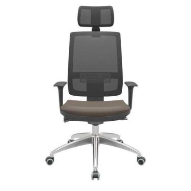 Imagem de Cadeira Office Brizza Tela Preta Com Encosto Assento Vinil Marrom Auto