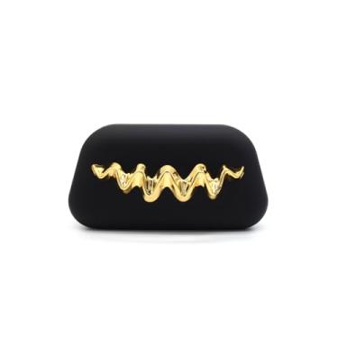 Imagem de blinkgooblink Bolsa clutch para noite feminina, bolsa tiracolo de corrente de metal de acrílico para convidados de casamento para festa de formatura, Preto, 6.3 x 4.3 x 2.5 inches