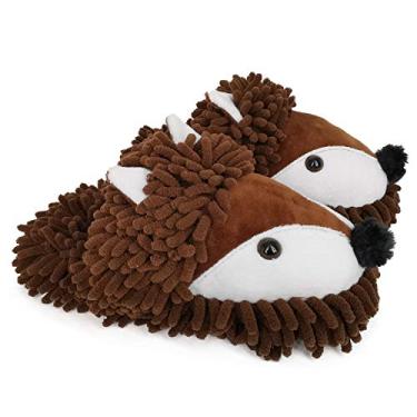 Imagem de Ofoot Pantufas femininas de inverno quentes para pais e crianças felpudas para casa Belo animal Koala Fox Owl Cat Lion Gorilla Bunny, durável antiderrapante sola inferior de borracha, Brown(fox), 5-7 M US