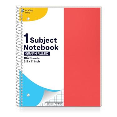 Imagem de Enday Caderno de papel milimetrado 21 x 28 cm com capa de plástico, 1 caderno de grade vermelha, caderno espiral de papel quadriculado, caderno de papel quadriculado de 4 quadrados por polegada