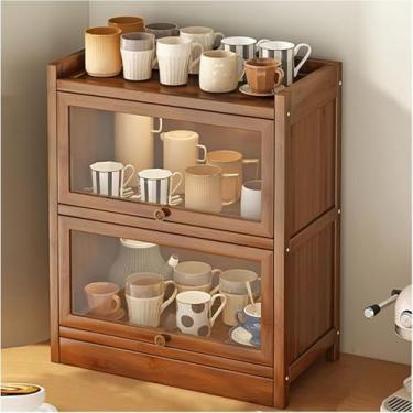 Imagem de Armário De Armazenamento De Utensílios De Cozinha De Bancada, Caixa De Armazenamento De Pão De Madeira De Grande Capacidade Com Porta De Vidro, Organizador De Fazenda D, 1layer, 40cm/15.7in