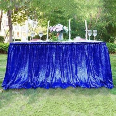 Imagem de Saia de mesa com lantejoulas vermelhas, retangular, quadrada, redonda, brilhante, toalha de mesa para festa de casamento, jantar, chá de bebê, decoração, 1 peça, azul, 70x183 cm