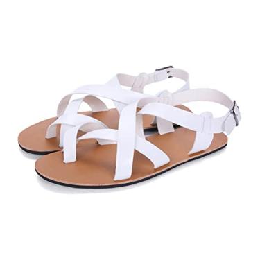 Imagem de Couro genuíno masculino joanete corretor sandálias planas chinelos, sapatos ortopédicos, tamanho ajustável hallux valgus, para alívio da dor hallux valgus joanetes sintomas(White,41 EU)