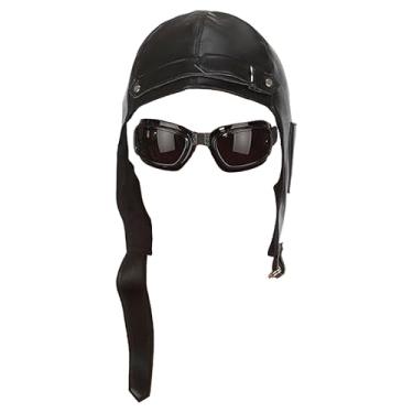 Imagem de Aviator Hat and Goggles | Pilot Costume | Pilot Outfit | Classic Flying Cap and Goggles | Aviator Costume Accessories | Retro Pilots Hat | Vintage Flying Costumes | Black | One Size