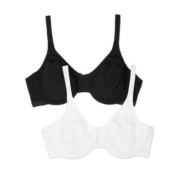 Imagem de Fruit of the Loom Sutiã feminino de algodão elástico extremo conforto, pacote com 2, Preto, matiz/branco, 34C