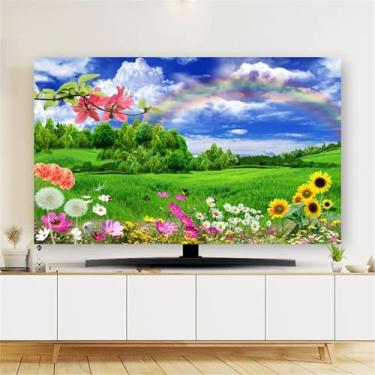 Imagem de HSTANGKY Estampado natureza verde capa para TV capa antipoeira para TV interior para 32-80 polegadas protetor de ecrã elástico para televisão / PC-flower, 49-52 polegadas