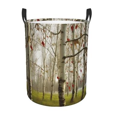 Imagem de Árvore de bétula (1) cesto de roupa suja dobrável à prova d'água cesto de armazenamento de roupas com alças pano oxford organizador de brinquedos cesta para banheiro, lavanderia, quarto, pequeno