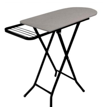 Imagem de Tábua Mesa Passadeira Passar Roupa Portátil Dobrável Regulagem Porta Ferro Aço Preta