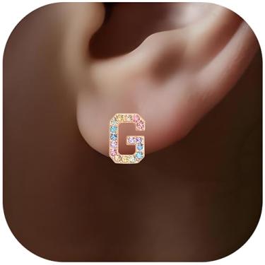 Imagem de Brincos com inicial de ouro, brincos coloridos com letras de strass, monograma, alfabetos de A a Z, ideia de presente dos brincos, Ouro rosa, Cristal