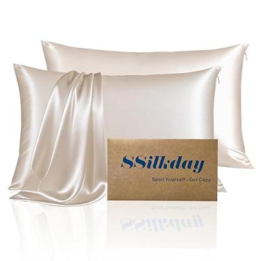 Imagem de Conjunto de 2 fronhas de seda de amoreira, tamanho Queen, ultramacias, macias, respiráveis, refrescantes para pessoas que dormem quentes, 2 fronhas de cetim de seda com zíper para cabelo e pele