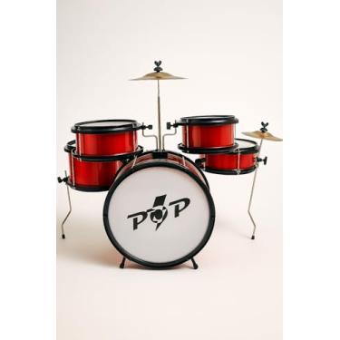 Imagem de Bateria Infantil Pop 05 Pecas Alumisteel E P.S. Pint Eletro Vermelho Aro Nylon Pele Leitosa - Infant - Luen