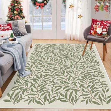 Imagem de ESSMOKO Tapetes tapete para sala de estar, estilo retro, estilo tapete de flores, tapete completo para quarto, resistente à sujidade e fácil de cuidar, folhas verdes, 50 x 80 cm