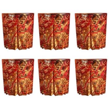 Imagem de Copos de Whisky 300ml Copos Para Suco Drink Whisky De Vidro Grosso (Personalizado) Conjunto Com 6 Vermelho com Dourado