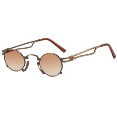 Imagem de Óculos de sol punk de metal redondo com armação pequena, feminino, moderno, luxuoso, masculino, para atividades ao ar livre, viagem, festa, UV400 (marrom, gradiente, beown)