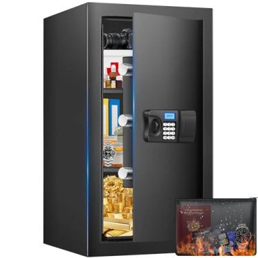 Imagem de Cofre de 23,62 cm de altura, 4,3 Cuft Home Safe com bolsa à prova d'água à prova de fogo, cofres de segurança digital antirroubo com sistema de alerta inteligente, prateleira removível, função mudo
