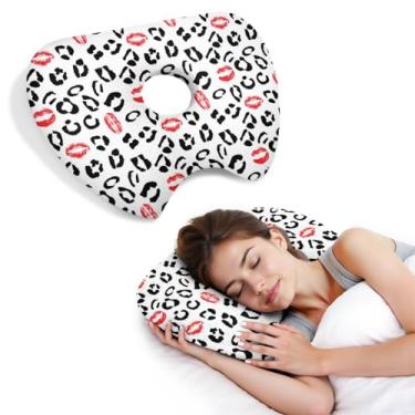Imagem de BVOKQUC Travesseiro de piercing de orelha para dormir de lado, travesseiros com furos para dor de ouvido, travesseiro de donut para adultos, CNH, alívio de dor de ouvido, almofada de pressão e
