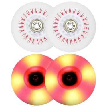 Imagem de PATIKIL Rodas de skate em linha iluminadas 80 mm, 4 peças de rodas em linha piscando LED 90A PU com rolamentos para substituição de scooter interno/externo, vermelho